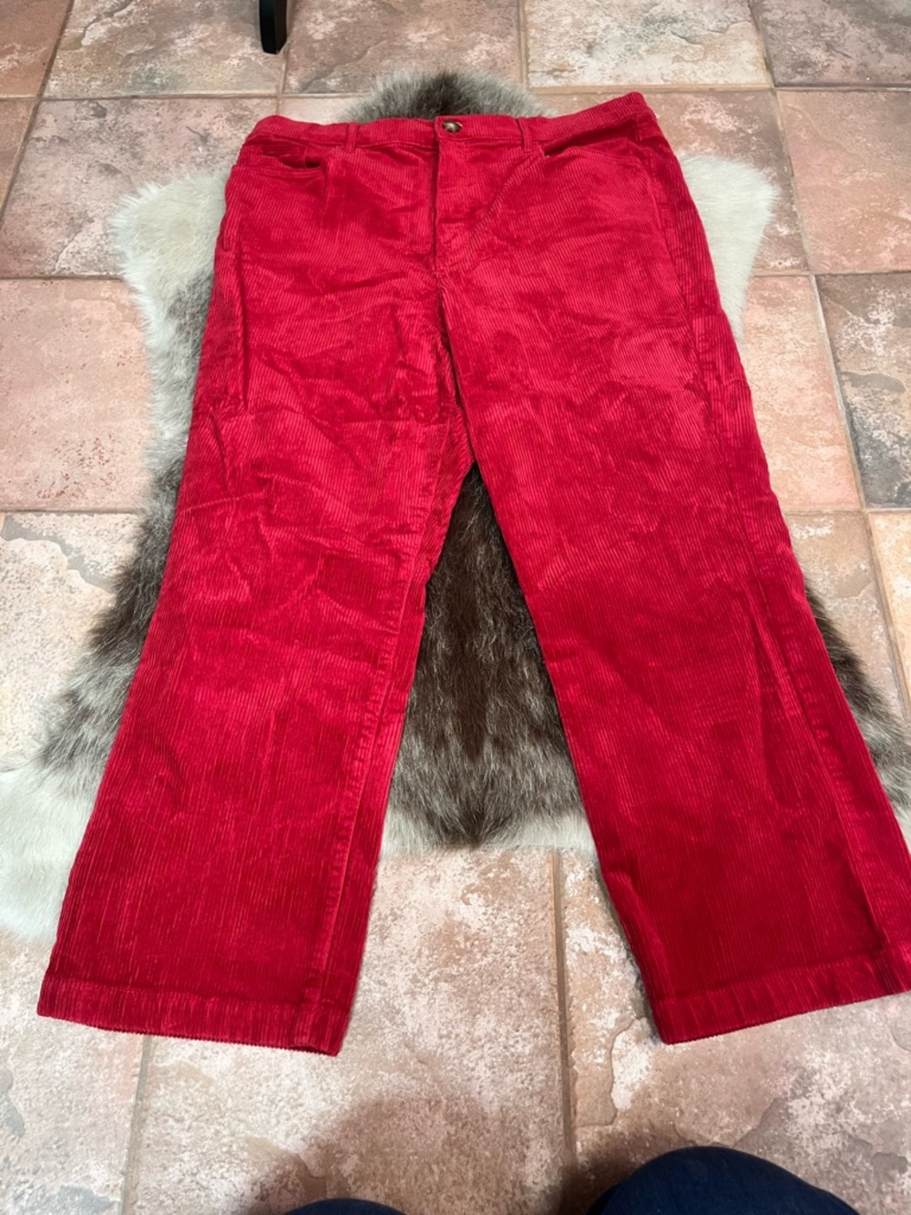 LOFT Red Corduroy Straight-Leg Pants